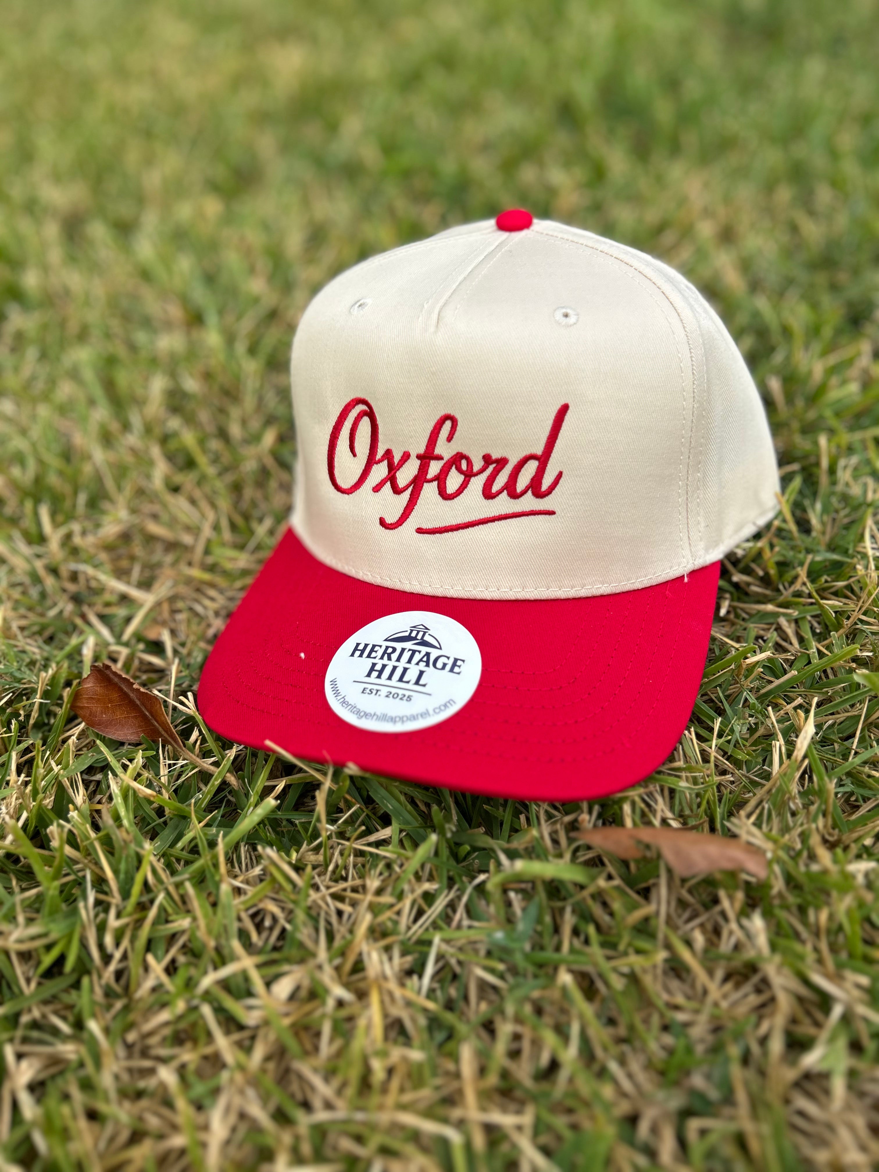 Oxford 5 Panel Hat | Red/Khaki